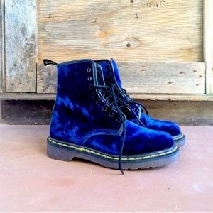 Vintage blue velvet combat boots